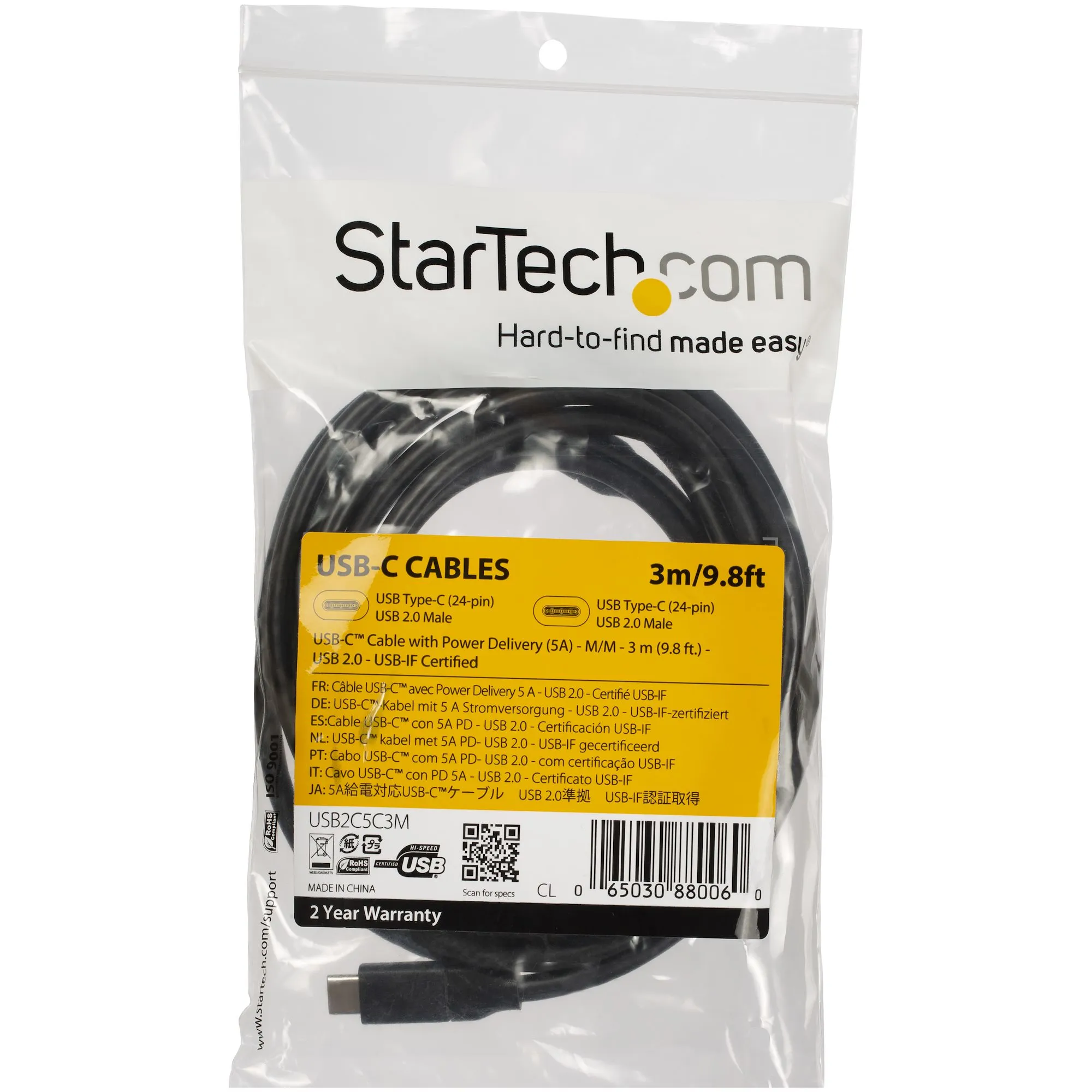 3M USB TYPE C CABLE WITH 5A PD - - USB 2.0 - USB-IF CERTIFIED