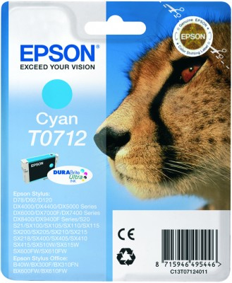 Epson T0712 - 5.5 ml - sinivihre&auml; - alkuper&auml;inen - kuplapakkaus - mustepatruuna malleihin Stylus DX9400, SX115, SX210, SX215, SX218, SX415, SX515, SX610, Stylus