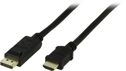 DELTACO DisplayPort - HDMI monitorikaapeli, 20-pin ur - ur, 5m, musta