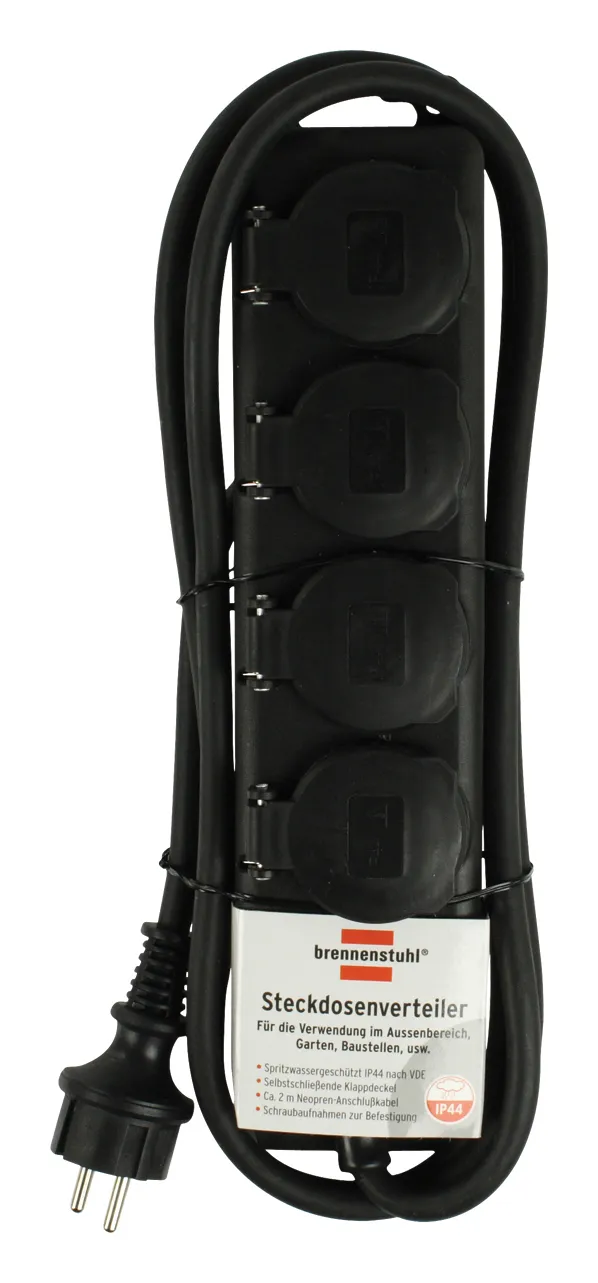 Brennenstuhl power strip, 4xCEE 7/4, 1xCEE 7/7, IP 44, 2m cable, black