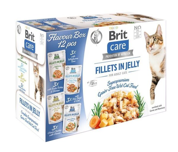 Brit Care Fillets in Jelly Flavour Box, Wet food for cats, Adult, Grain Free, 12 x 85g