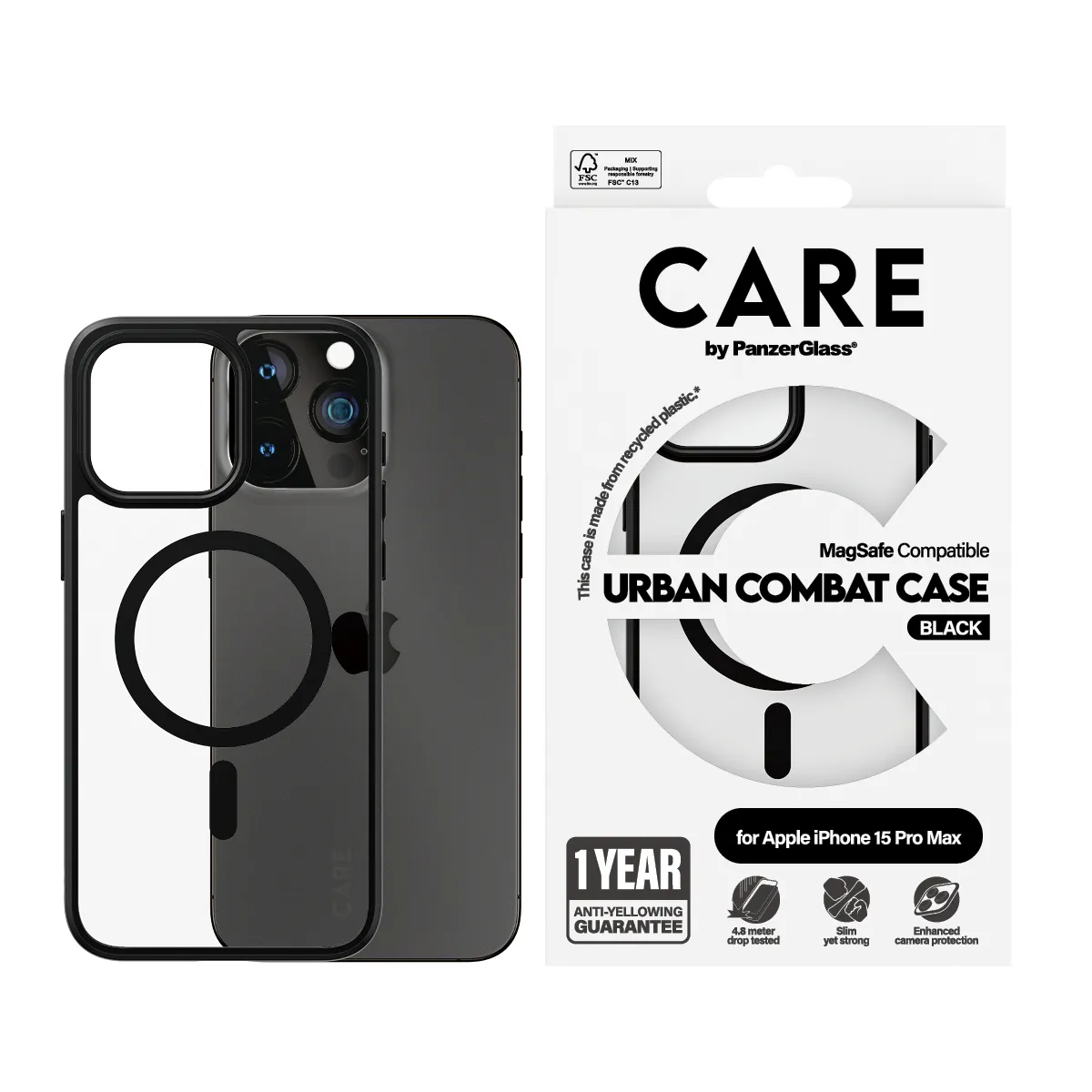 Panzerglass CARE Case Urban CB - TRANS W BLK MSAFE iPhone 15 Pro Max