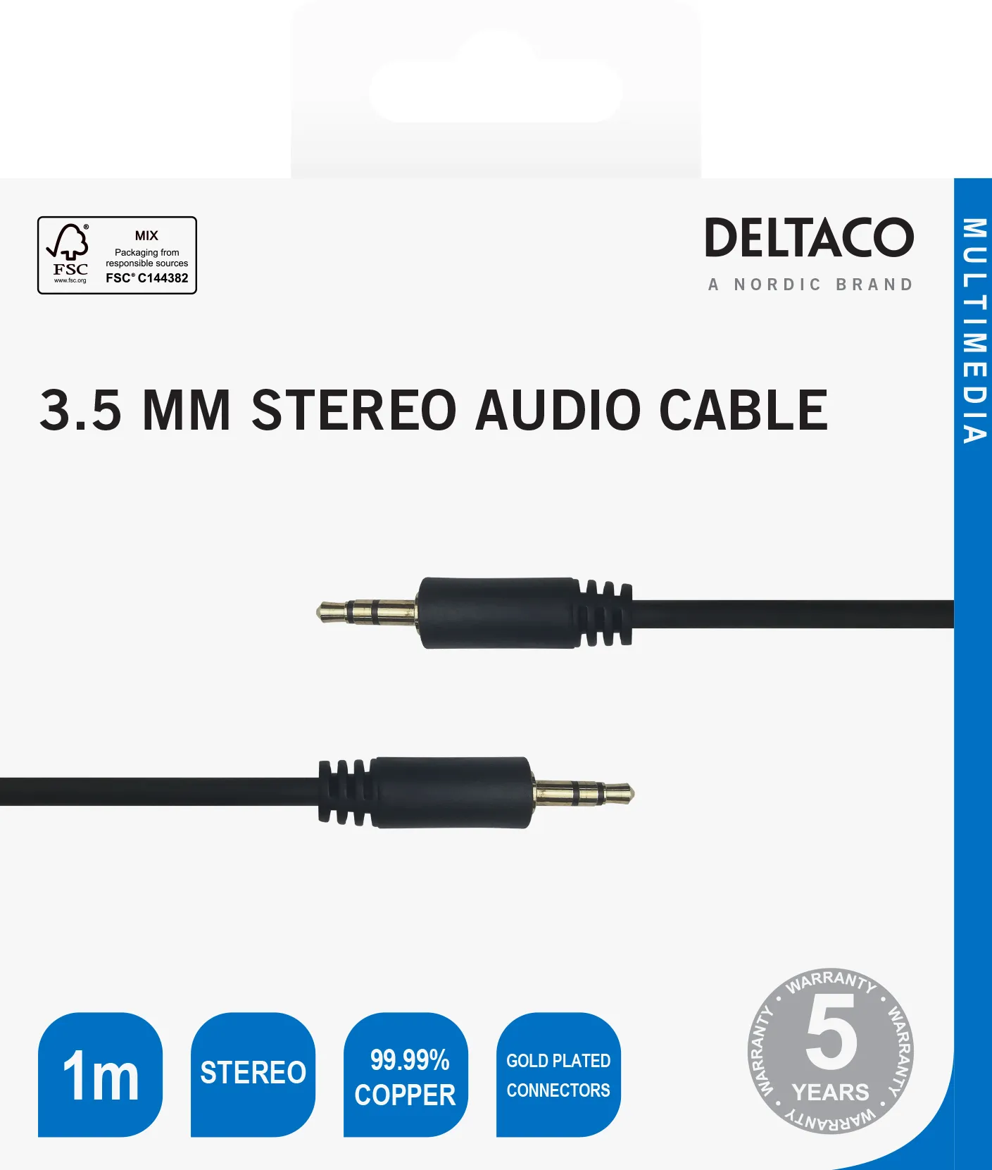 DELTACO 180007 3.5 mm Stereo 1 meter - Audio cable, Black