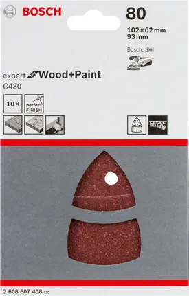 Bosch sanding sheet C430 Expert for Wood and Paint, 102 x 62 / 93mm, K80 (10 pieces, for multi-sander)