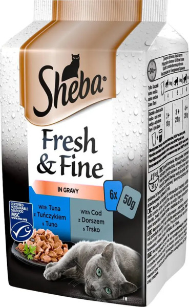 Sheba Fresh & Fine Mini Fish Dishes in Sauce, V&aring;tfoder f&ouml;r katt, Adult, 6 x 50 g