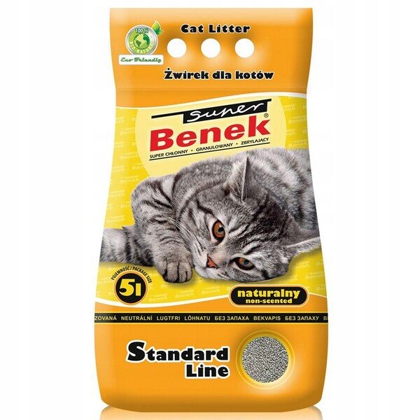 Certech Super Benek Standard Natural bentonit klumpbildande kattsand, oparfymerad, l&aring;g spridning, 5 l
