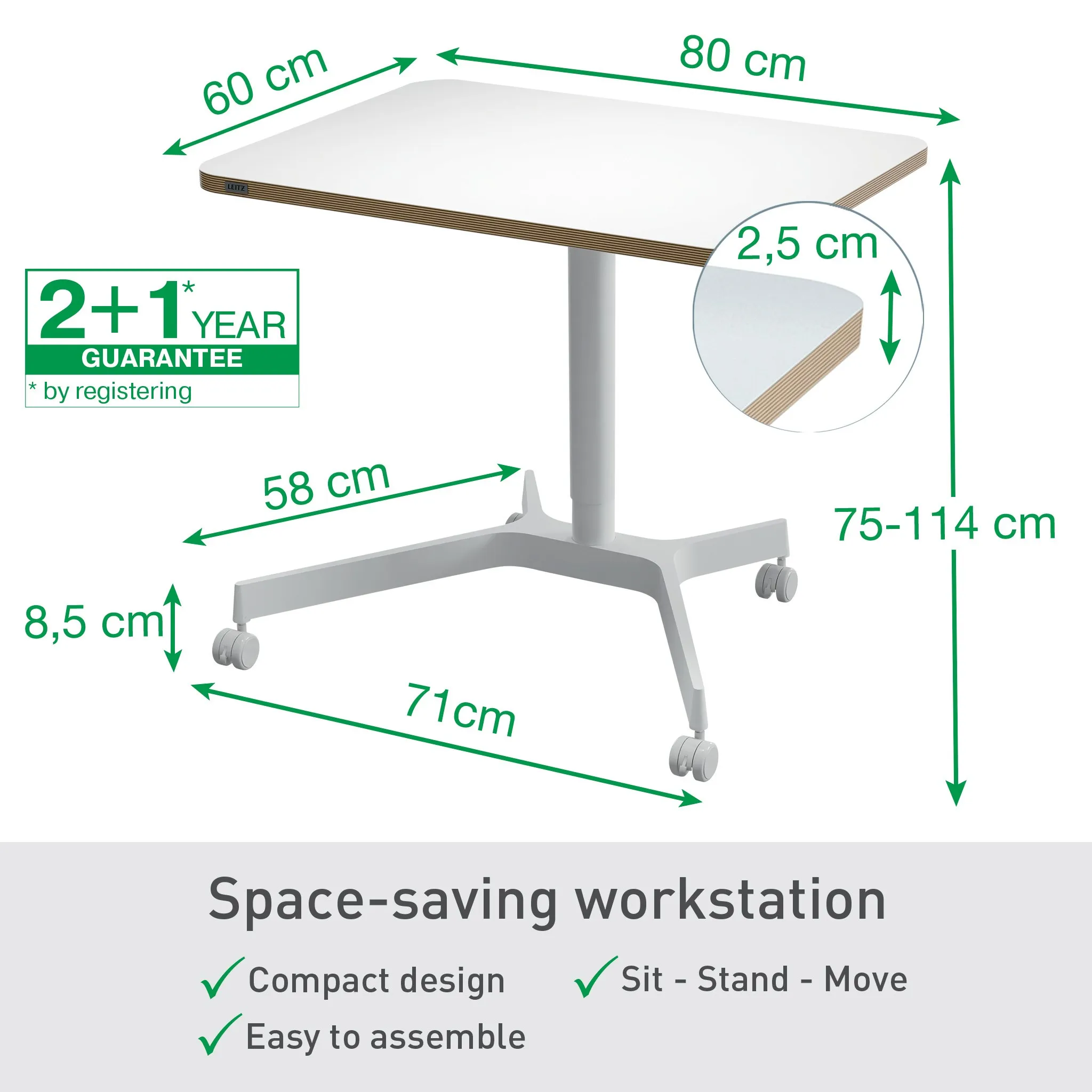 Leitz Ergo - adjustable small desk, white