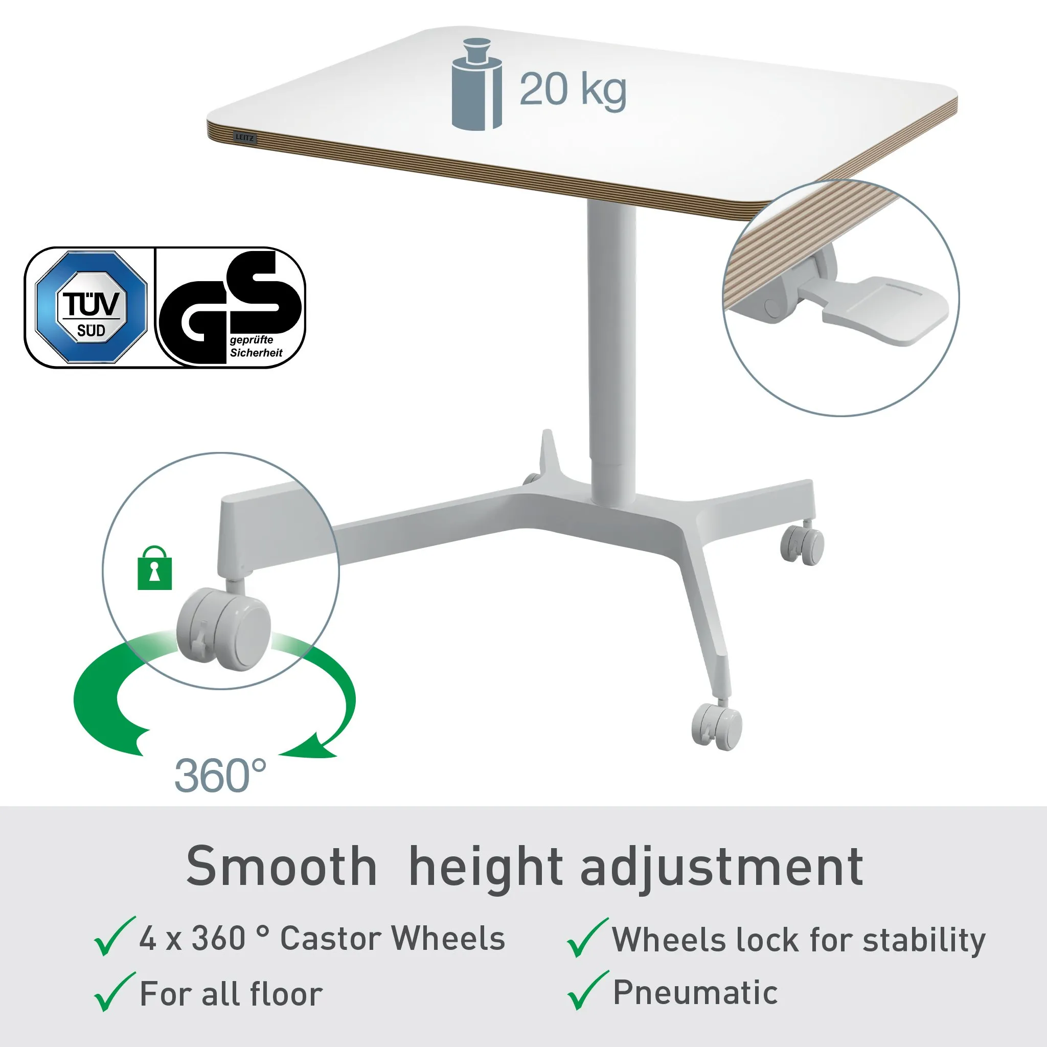 Leitz Ergo - adjustable small desk, white