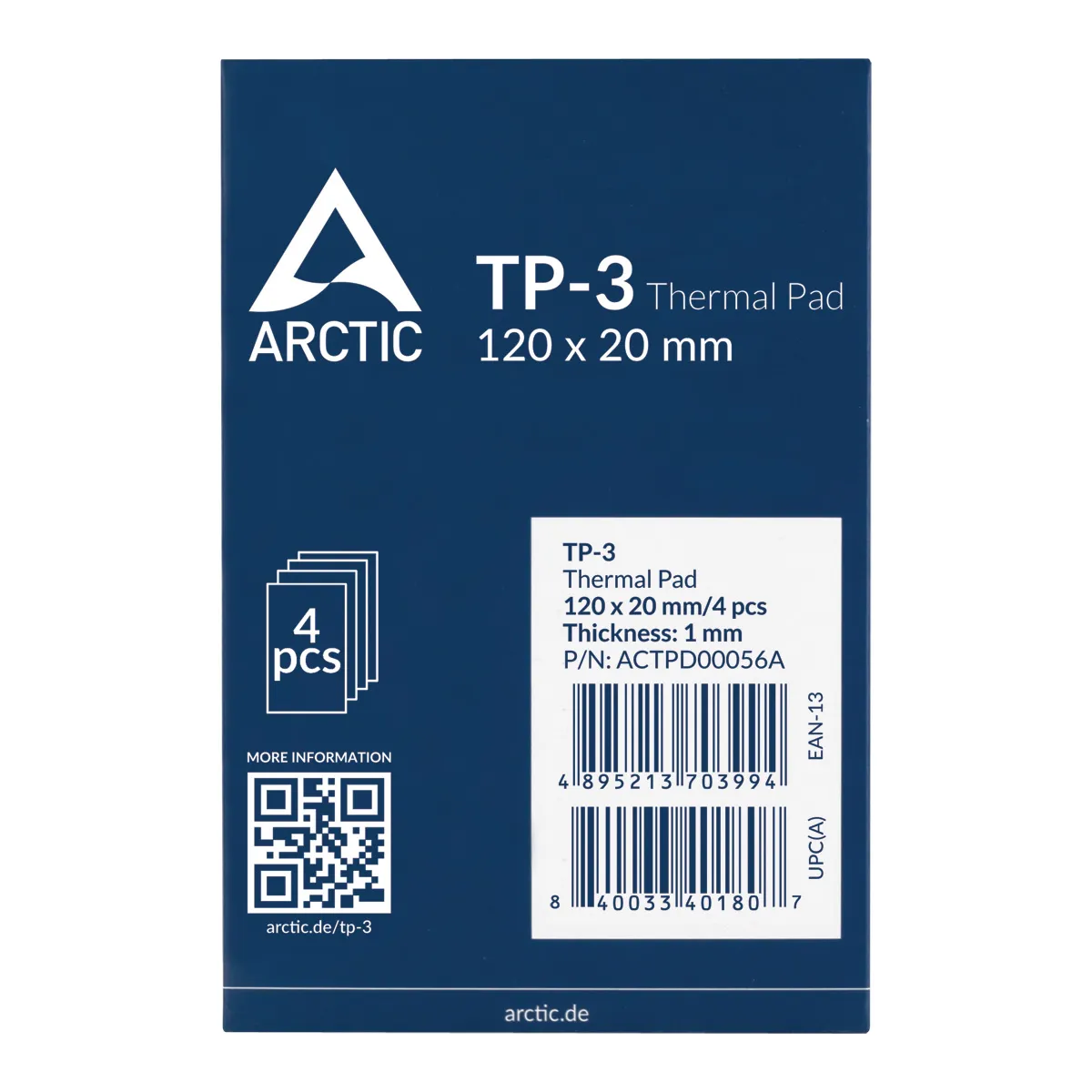 ARCTIC TP-3 120 x 20 x 1.0 mm 4-pack Thermal Pad, Blue