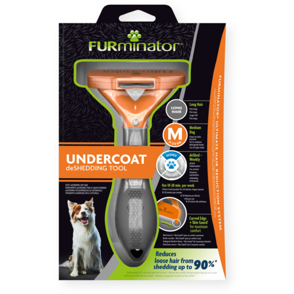 FURminator deShedding Tool for Medium Long-Haired Dogs, Black/Orange