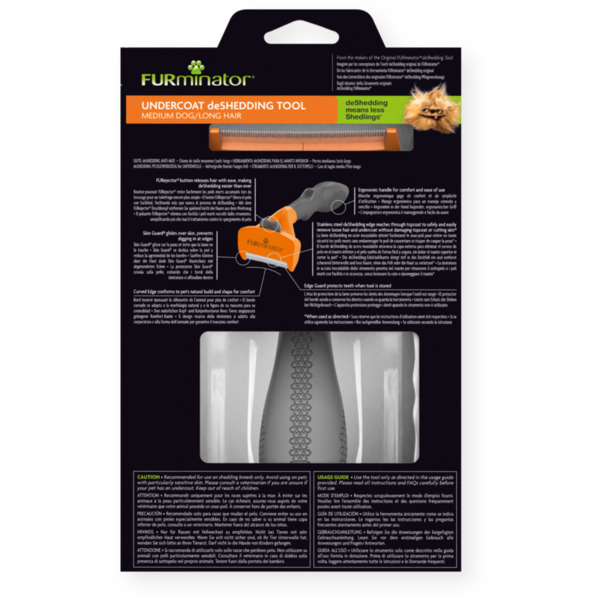 FURminator deShedding Tool for Medium Long-Haired Dogs, Black/Orange