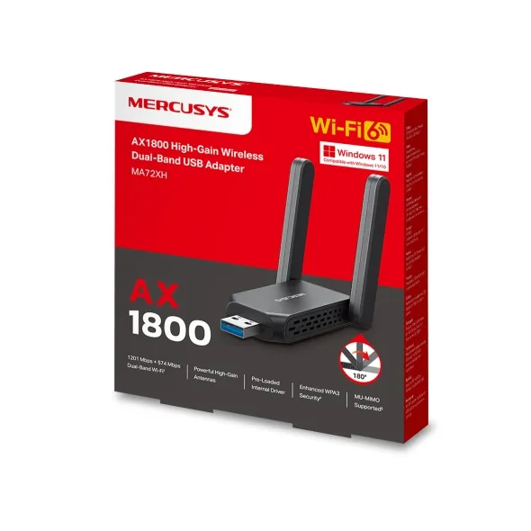 Mercusys MA72XH - Tr&aring;dl&ouml;s USB-adapter, Svart