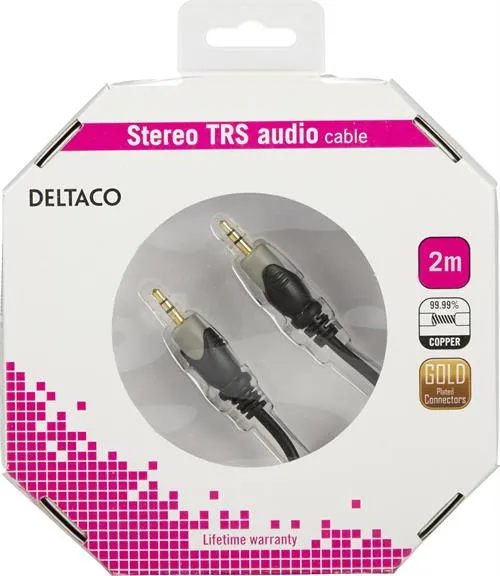 Deltaco 3.5mm &ndash; 3.5mm -audiokaapeli, uros/uros, 2 m, Musta