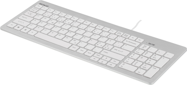DELTACO tunt tangentbord, USB, vit/silver