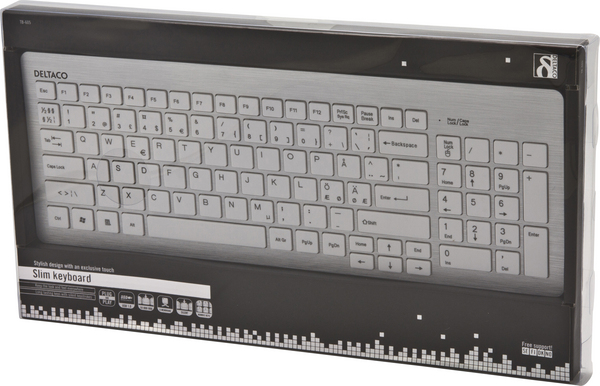 DELTACO tunt tangentbord, USB, vit/silver