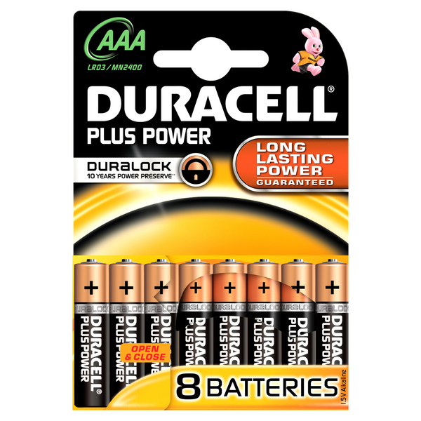 DURACELL PLUS POWER AAA Alkaliparisto 8kpl, LR03 MN2400K8 1,5V. UUSI KOODI: 5000394062306
