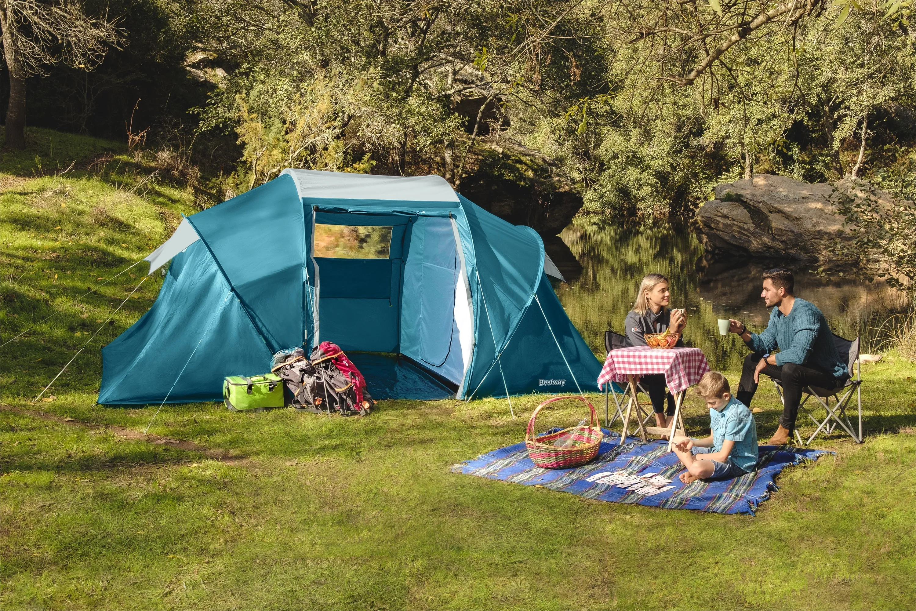 BESTWAY Family Ground 4-Person Tent 4.60 x  2.30 x  1.85 m Polyester Blue/White
