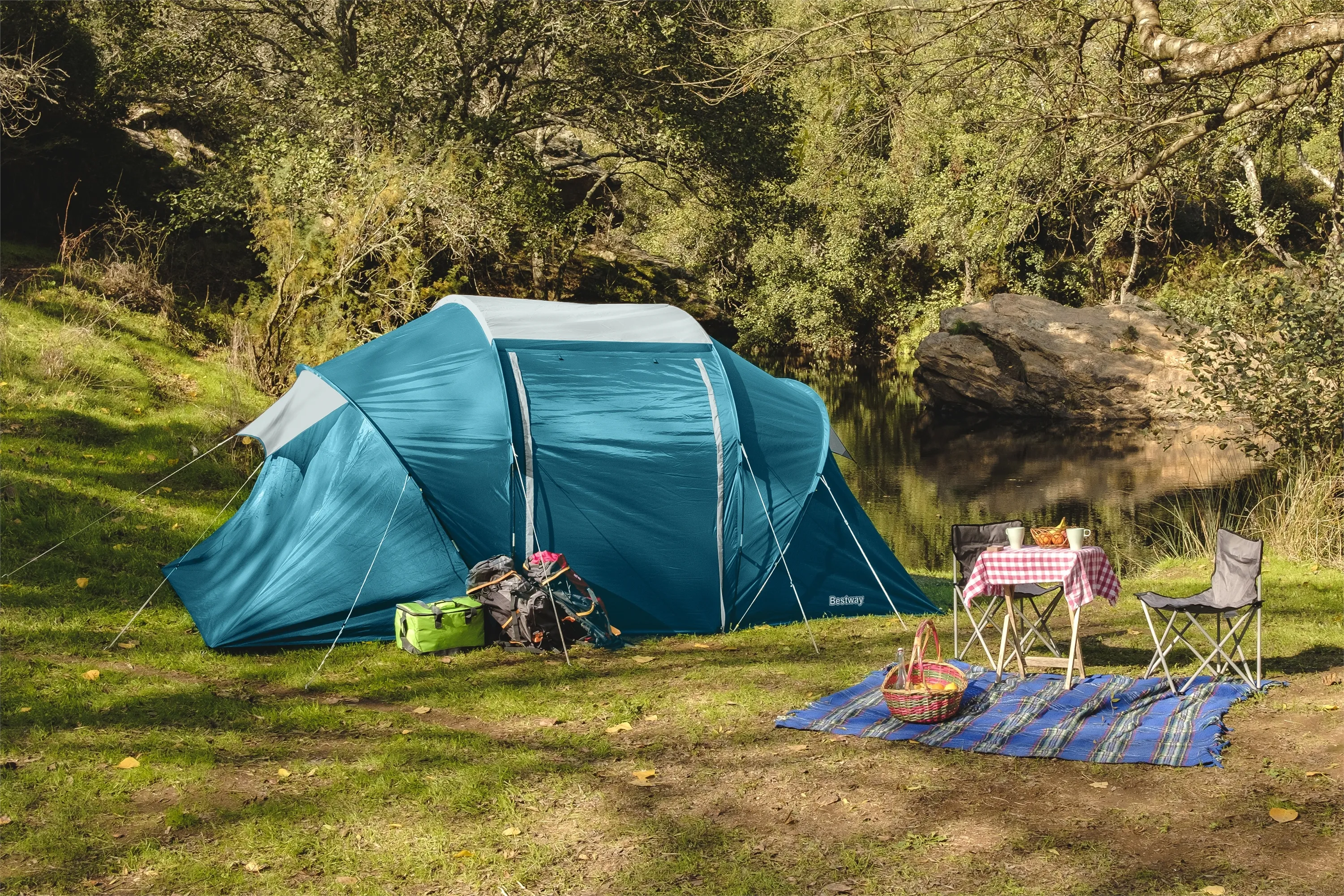 BESTWAY Family Ground 4-Person Tent 4.60 x  2.30 x  1.85 m Polyester Blue/White