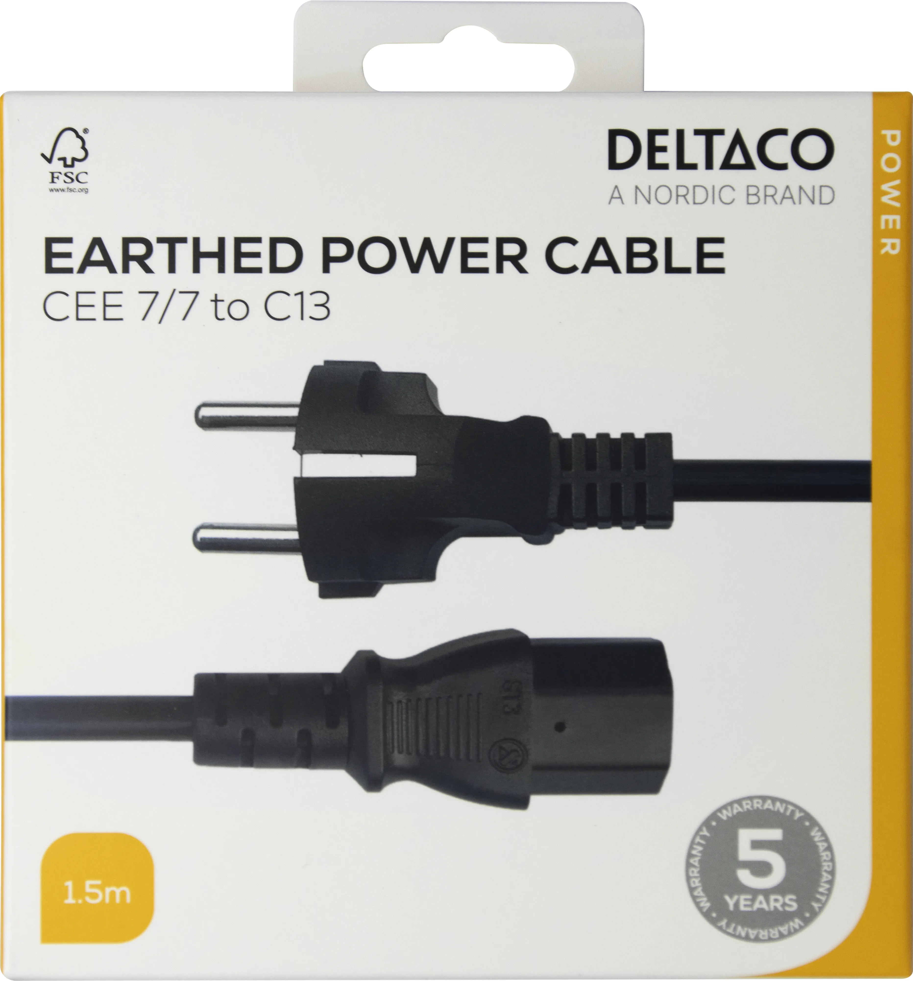 Deltaco CEE 7/7 - C13 -virtakaapeli, Musta, 1.5m