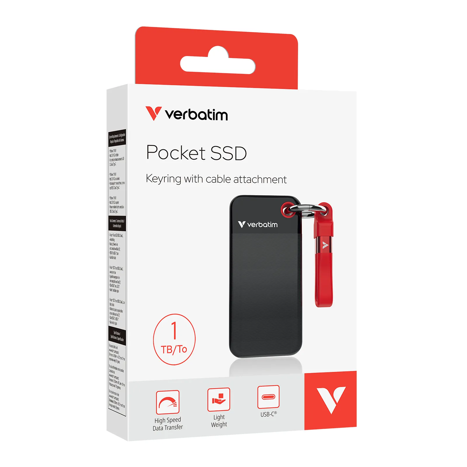 VERBATIM USB 3.2 Gen 2 1TB Pocket SSD, Black/Red