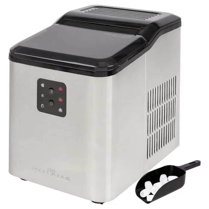 PROFICOOK 501253 Ismaskin f&ouml;r b&auml;nk, 1,5 L, 12 kg/24h, Rostfritt st&aring;l/Svart/Gr&aring;
