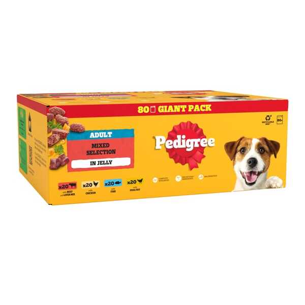 Pedigree Adult Selection of Flavours in Jelly, Koiran m&auml;rk&auml;ruoka, 80 x 100 g