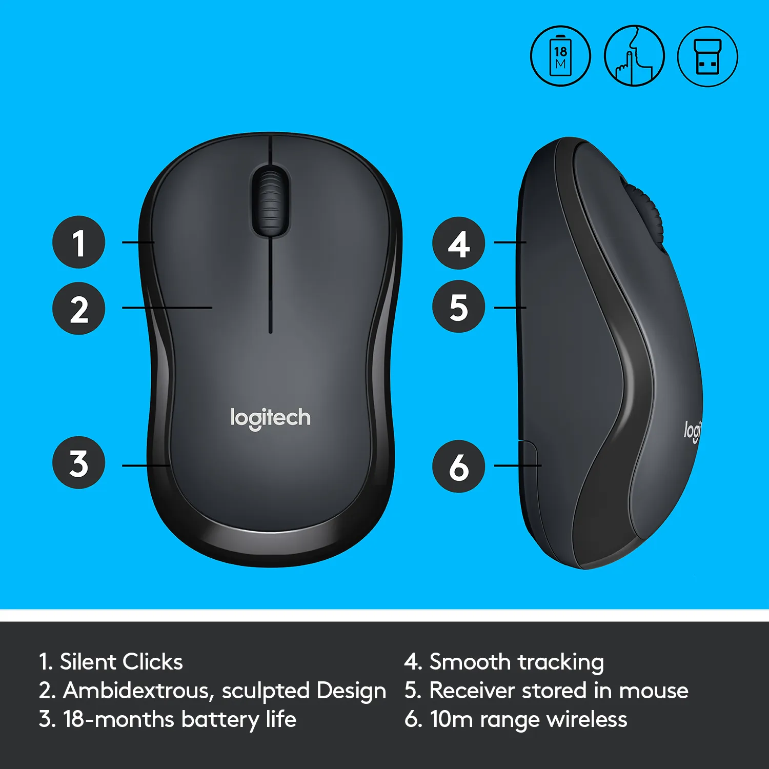 Logitech M220 Silent - wireless mouse, charcoal