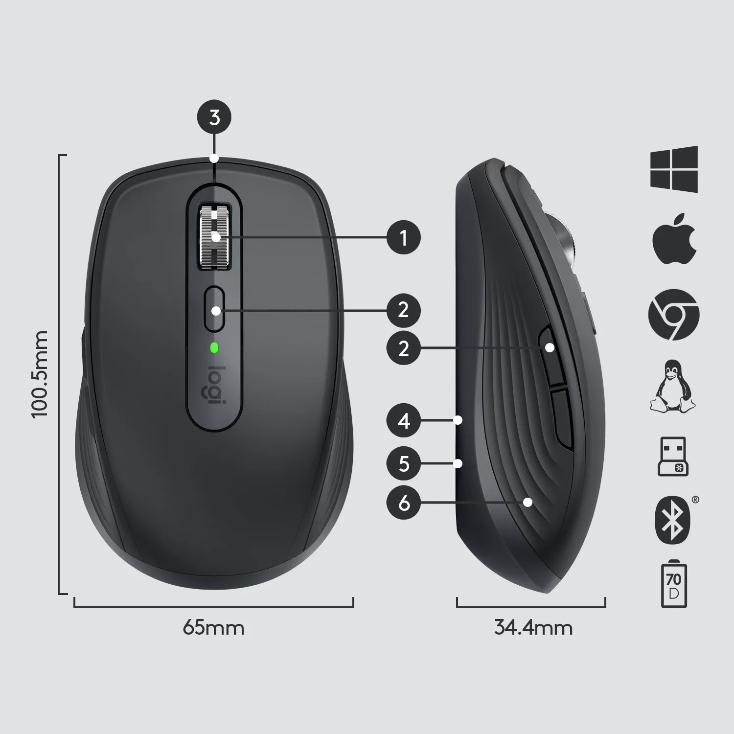 Logitech MX Anywhere 3 Wireless Mouse, Graphite