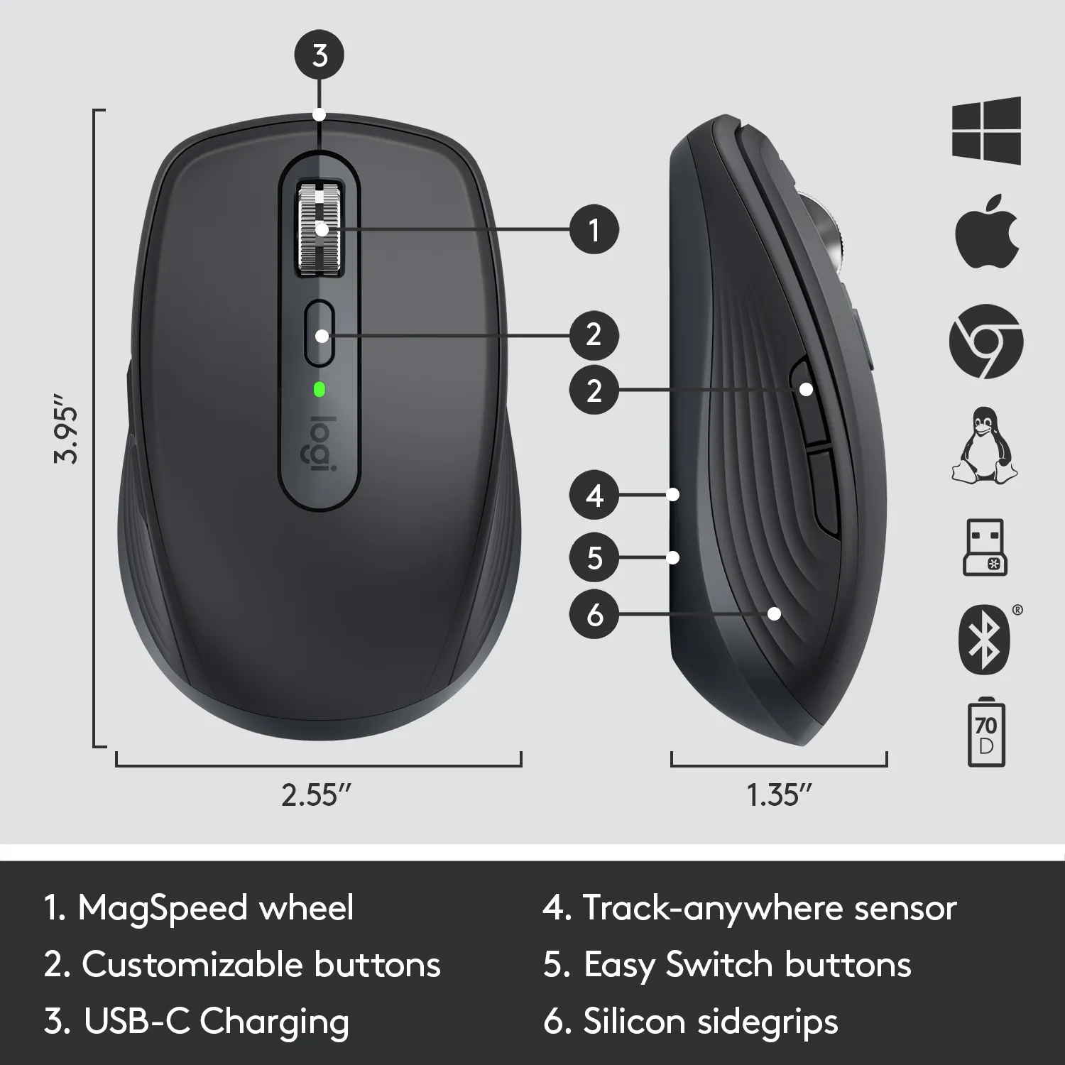 Logitech MX Anywhere 3 Wireless Mouse, Graphite