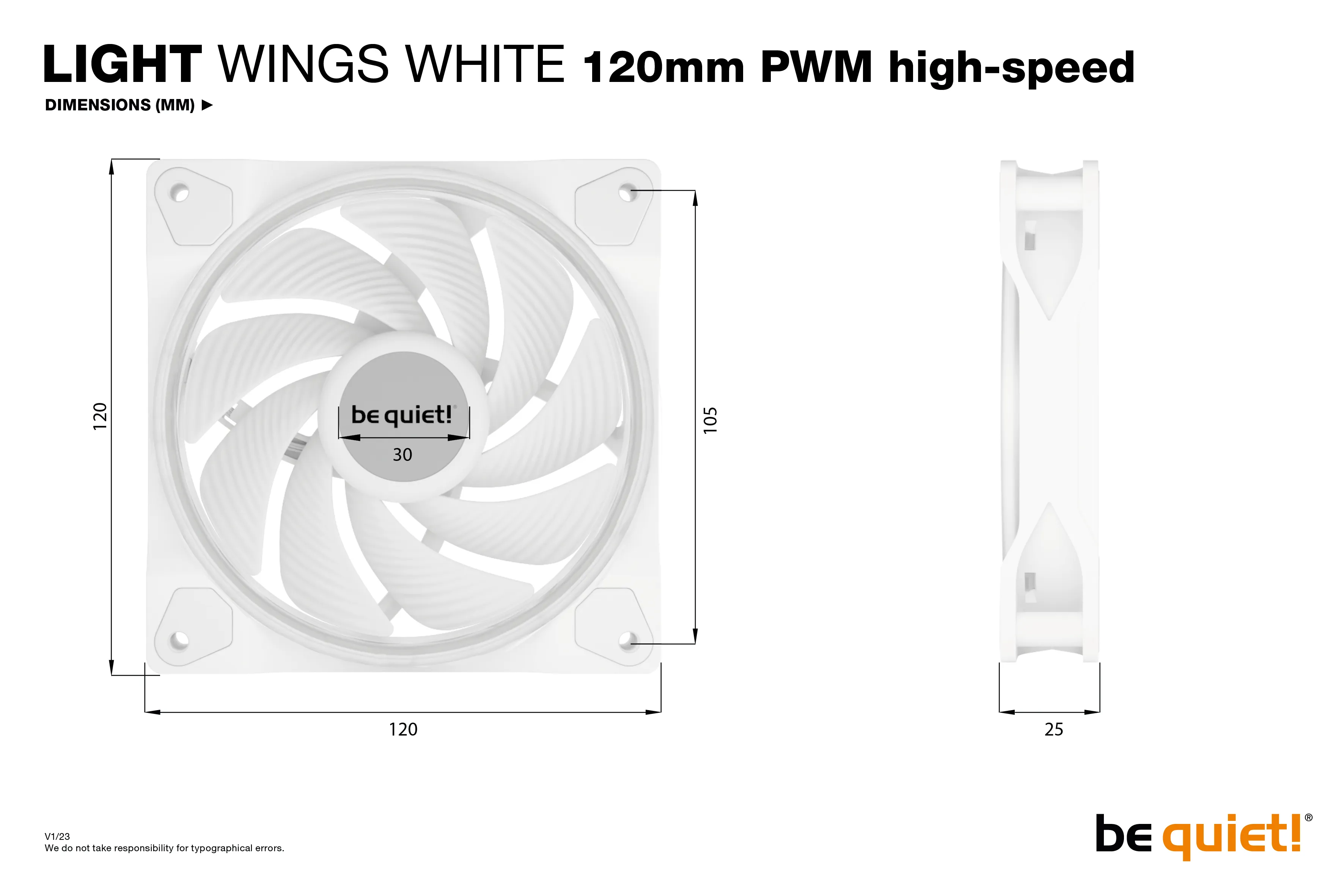 be quiet! LIGHT WINGS WHITE, High-speed, 120mm - chassi fl&auml;kt, vit, 3st