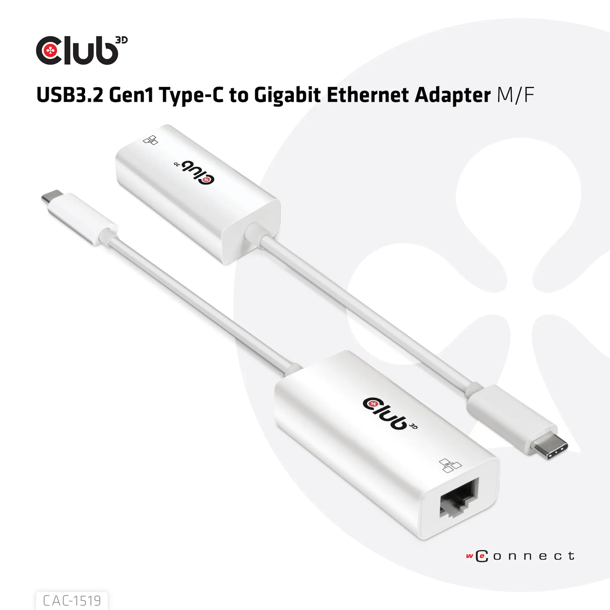 CLUB 3D USB TYPE C 3.1 Gen1 Male To 1GB Ethernet Female Active Adapter