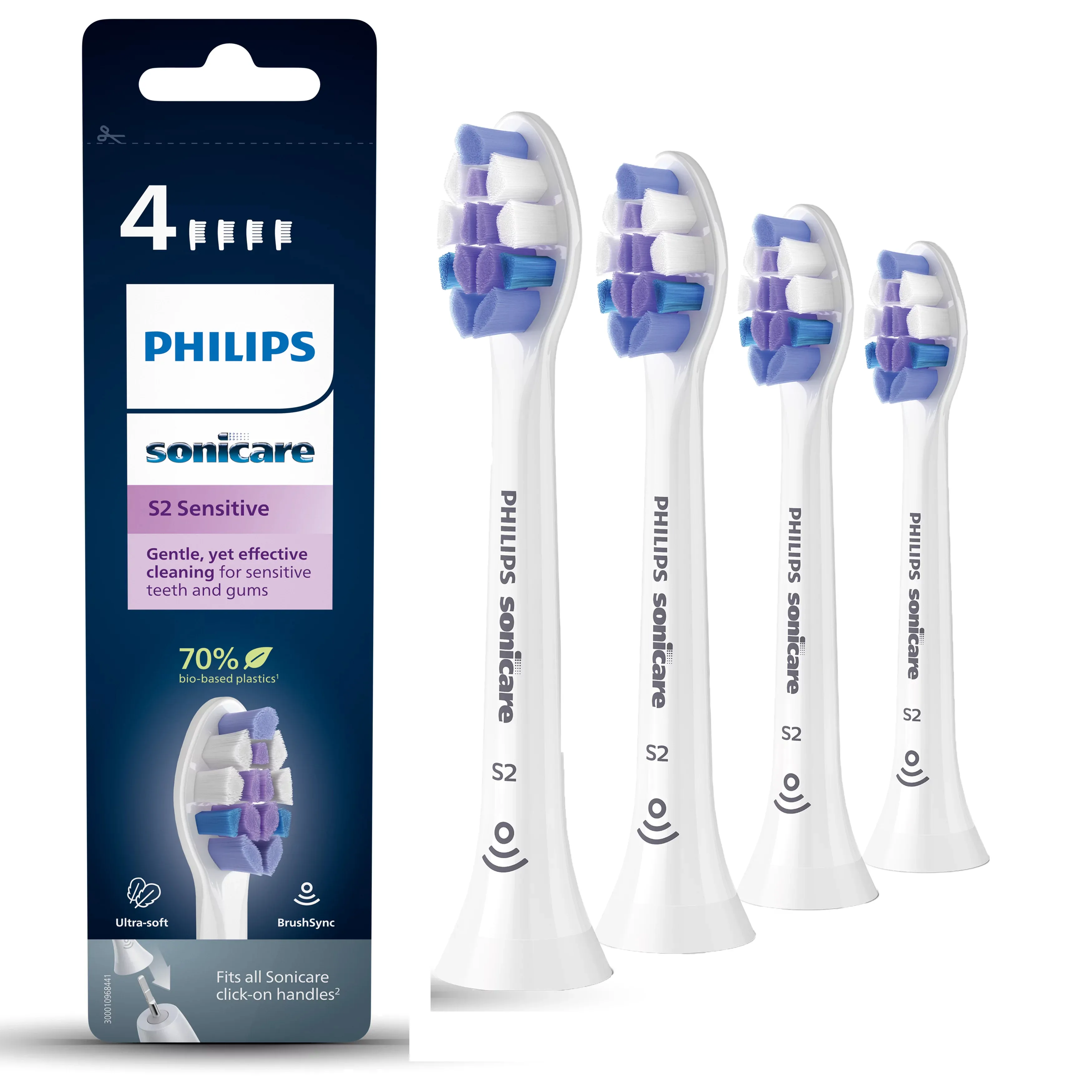 Philips Sonicare S2 Sensitive HX6054/10 4 st ers&auml;ttningsborsthuvuden, Vit
