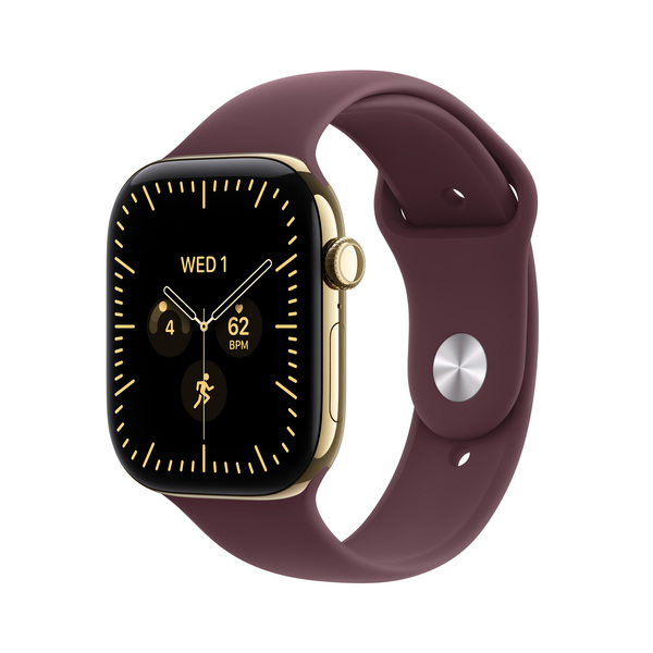 Apple Watch Series 12 (GPS + Cellular) 46mm Radiant Gold Titanium Case with Burgundy Sport Band, M/L