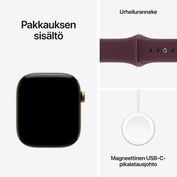 Apple Watch Series 12 (GPS + Cellular) 46mm Radiant Gold Titanium Case with Burgundy Sport Band, M/L