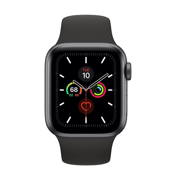 Apple Watch Series 5 GPS, 40 mm t&auml;htiharmaa alumiinikuori ja musta urheiluranneke