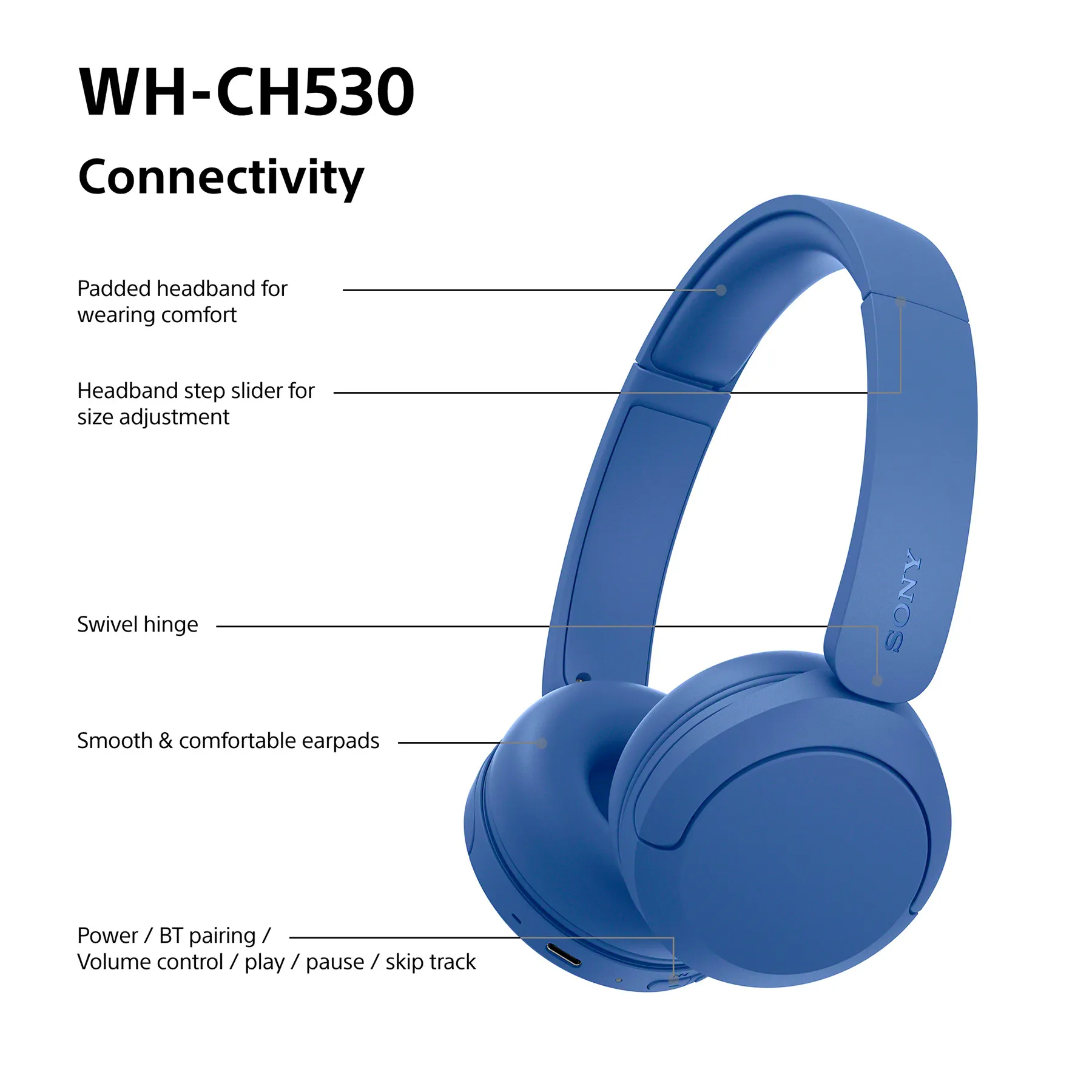 Sony WH-CH530 -langattomat kuulokkeet, sininen