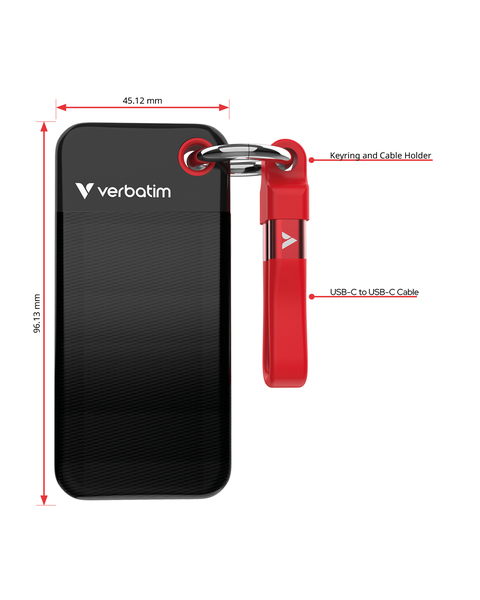 VERBATIM USB 3.2 Gen 2 1TB Pocket SSD, Black/Red