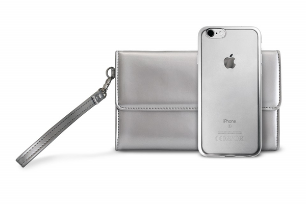 iPhone 7 -suoja, TPU-satiinikehys ja kantopussi, hopea