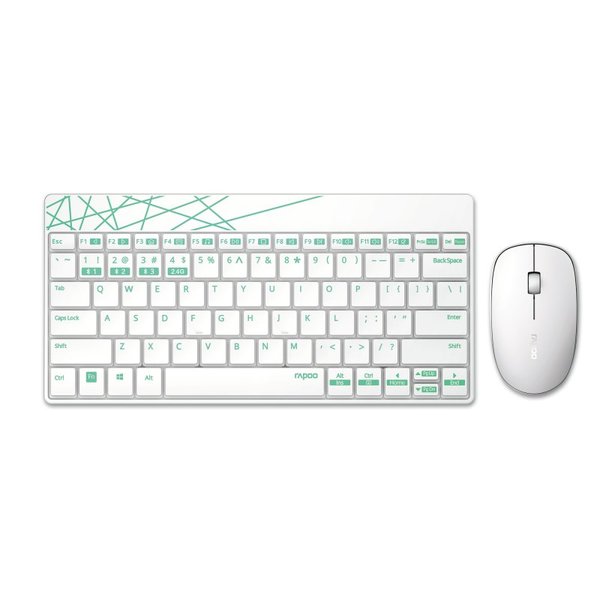 Rapoo 8000M Compact MultiMode Keyboard + Mouse Set White/Green