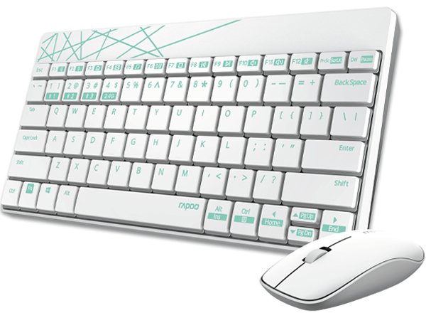 Rapoo 8000M Compact MultiMode Keyboard + Mouse Set White/Green