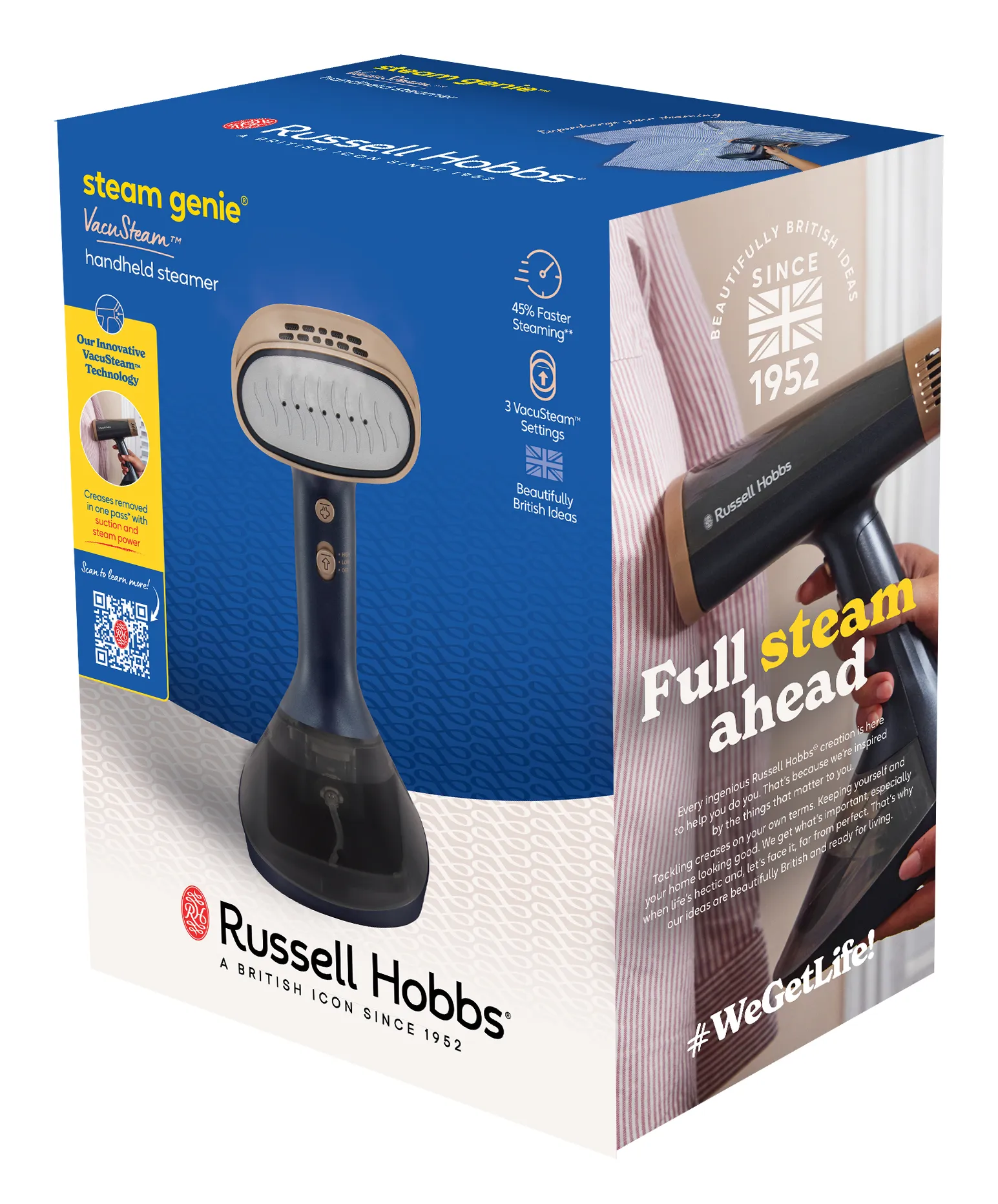Russell Hobbs SteamGenie VacuSteam -vaateh&ouml;yrystin, 1400 Wattia, 0,2 Litraa, Sininen/Kulta