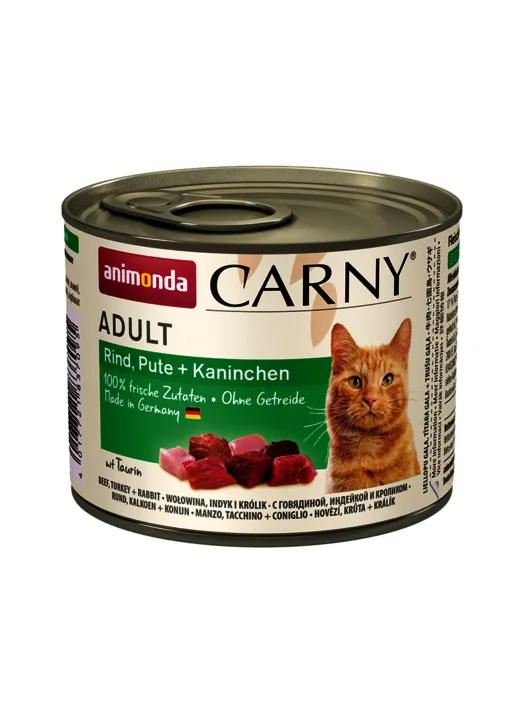 Animonda Carny Adult Beef, Turkey & Rabbit, V&aring;tfoder f&ouml;r katt, Spannm&aring;lsfritt, 200 g