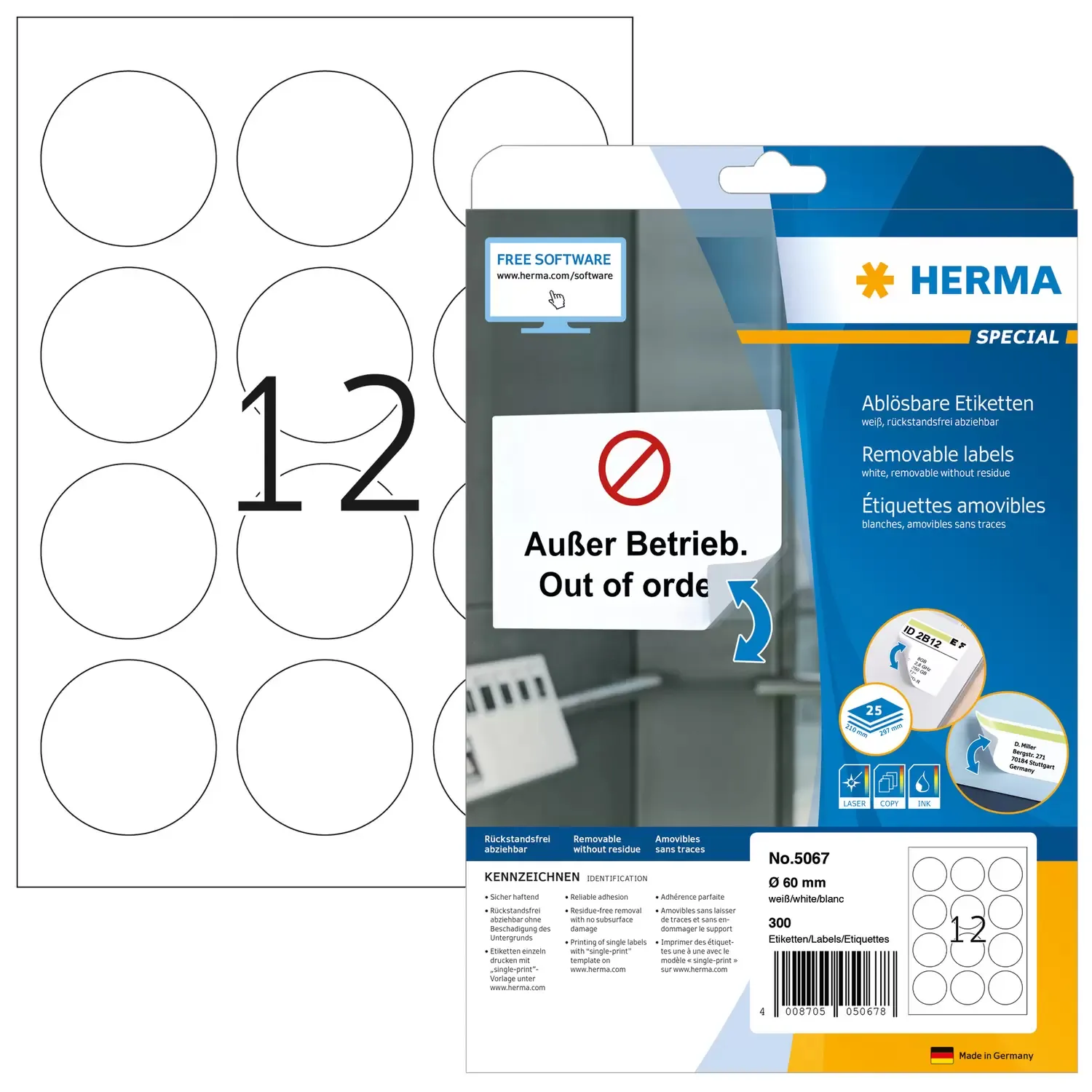 Herma label removable &oslash;60 (300)