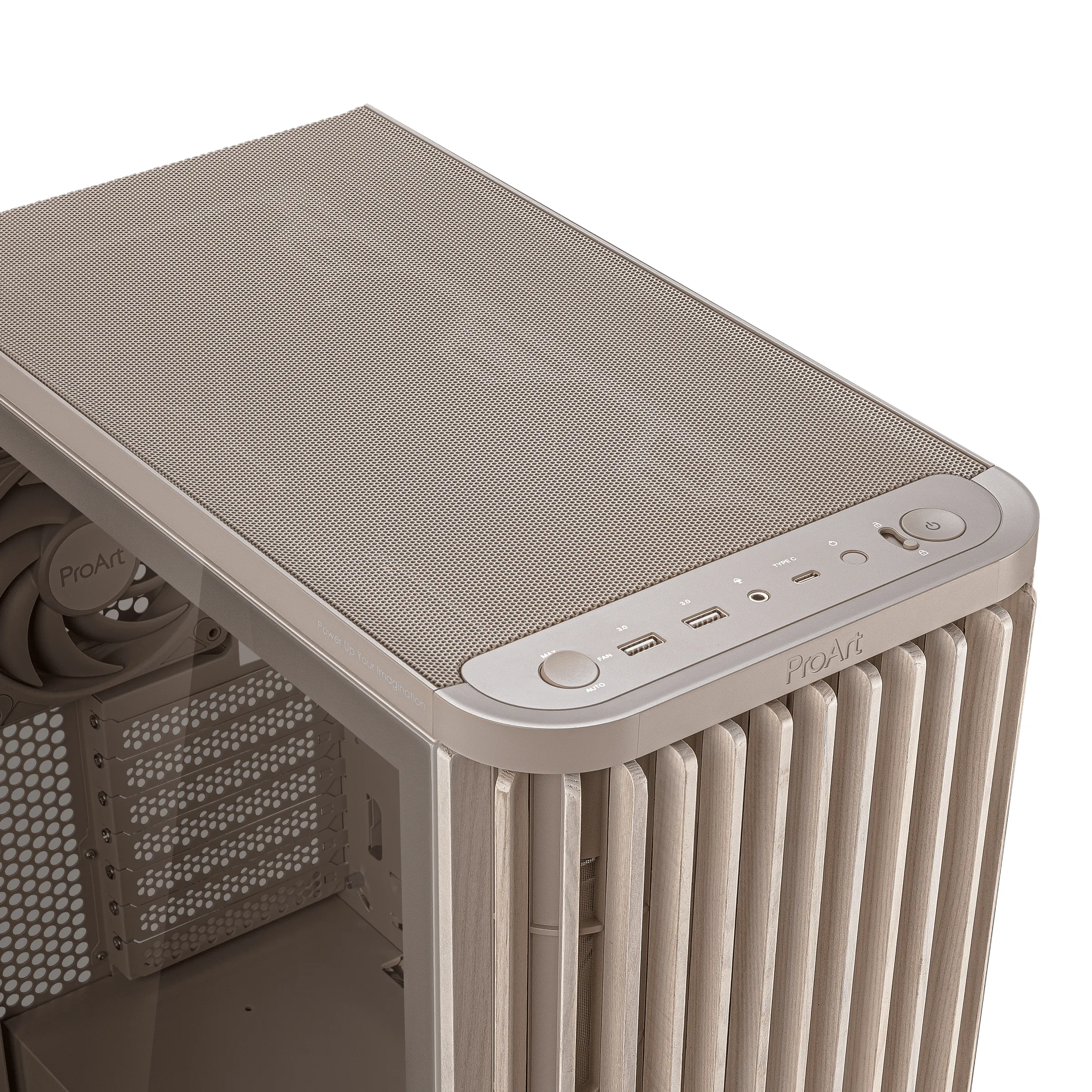 ASUS ProArt PA401 Wood Edition -miditornikotelo ikkunalla, beige