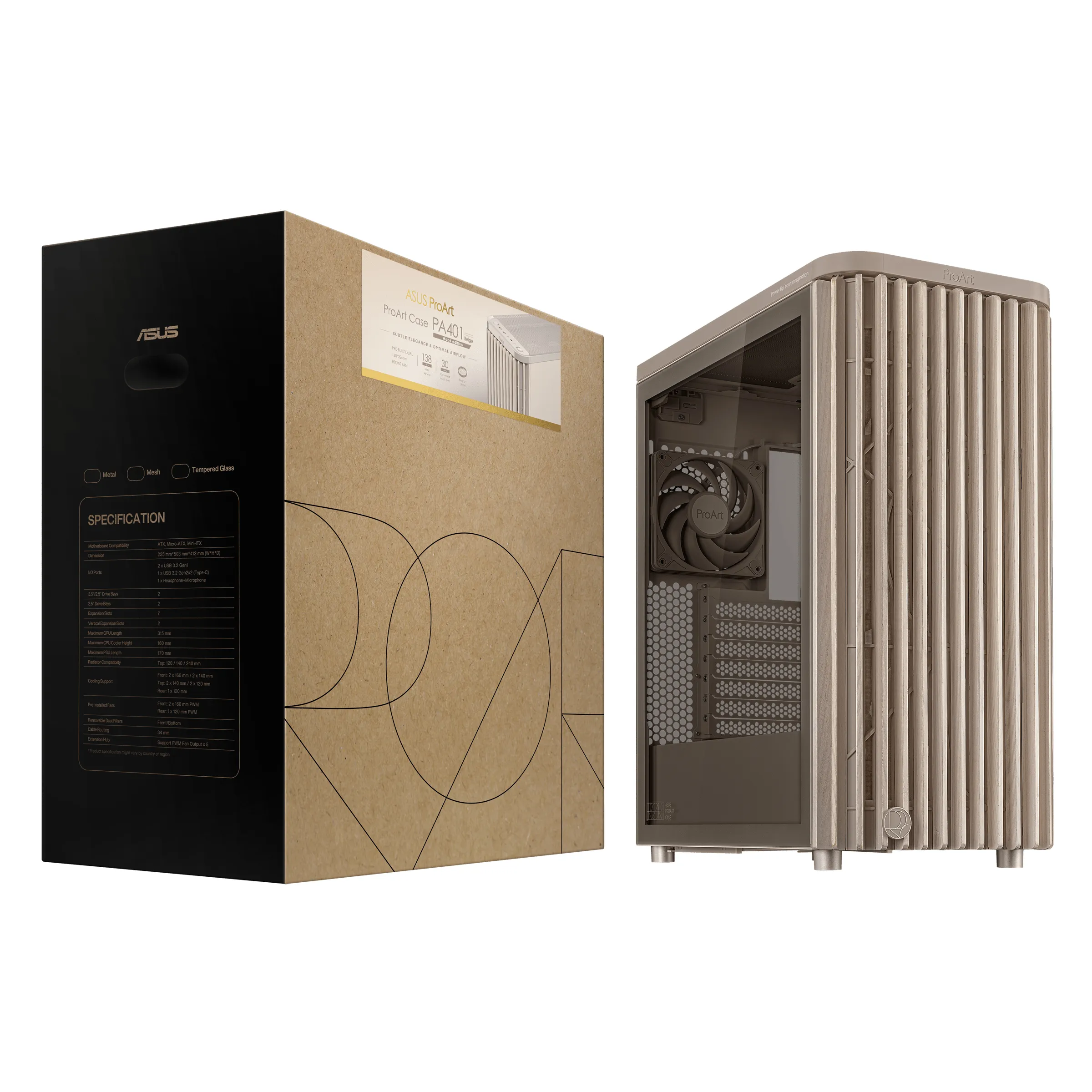 ASUS ProArt PA401 Wood Edition -miditornikotelo ikkunalla, beige