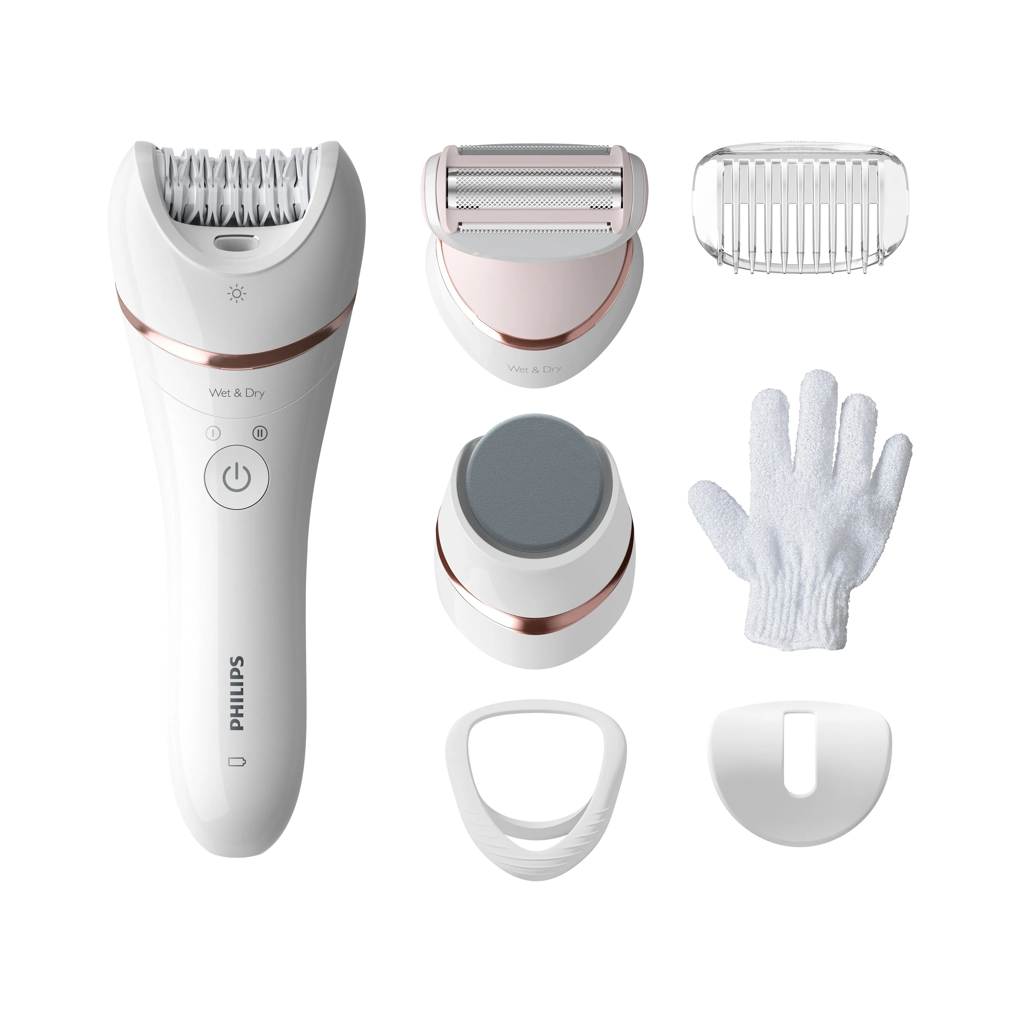 Philips Series 8000 BRE730/10 Wet &amp; Dry -epilaattori, vaaleanpunainen, valkoinen