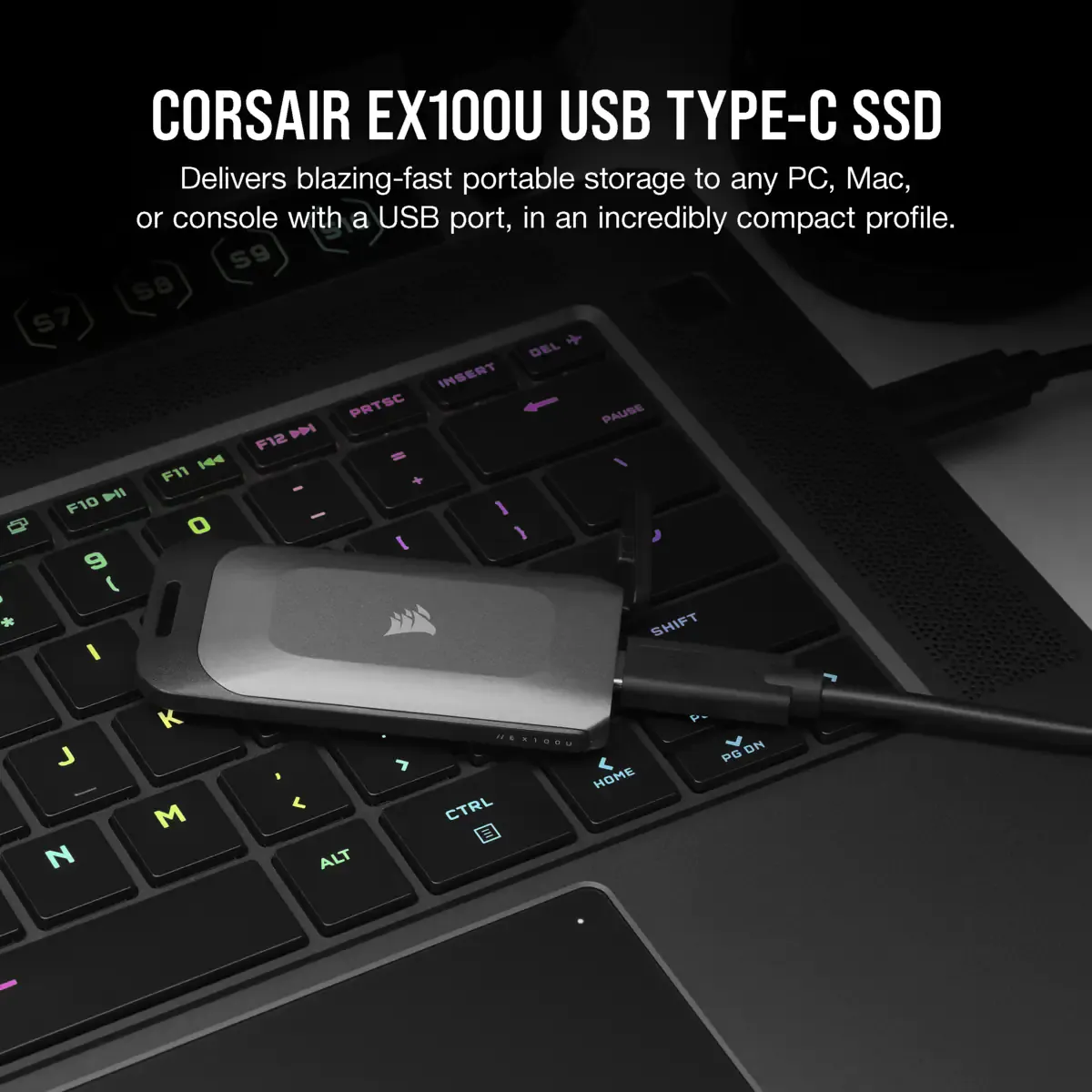 Corsair EX100U 4TB External SSD with USB 3.2 Gen 2x2 (USB-C), Portable, for console gaming, Gunmetal
