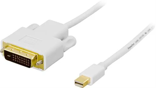 Deltaco Mini DisplayPort &ndash; DVI-D kabel, 1 m, vit