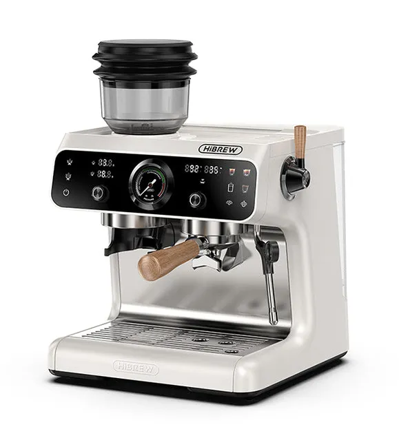 HIBREW H7B halvautomatisk espressomaskin med kvarn, vit/svart