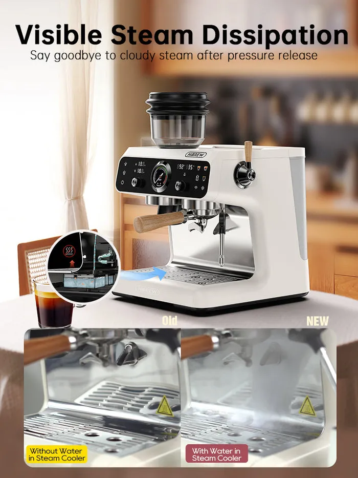 HIBREW H7B halvautomatisk espressomaskin med kvarn, vit/svart